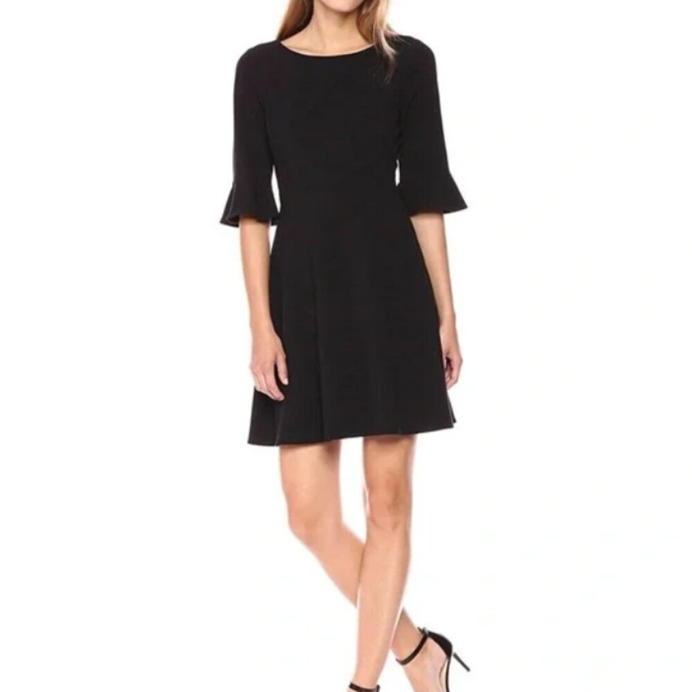 NWT Tahari Arthur Levine Studio Black Flutter Sleeve Dress Size 12 Petite